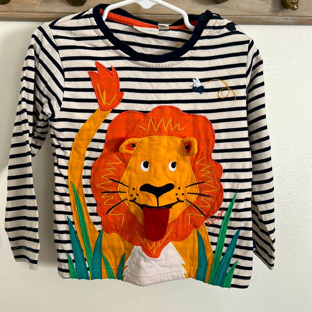 Jojo Maman Bebè long sleep Breton style lion t-shirt 2-3 years